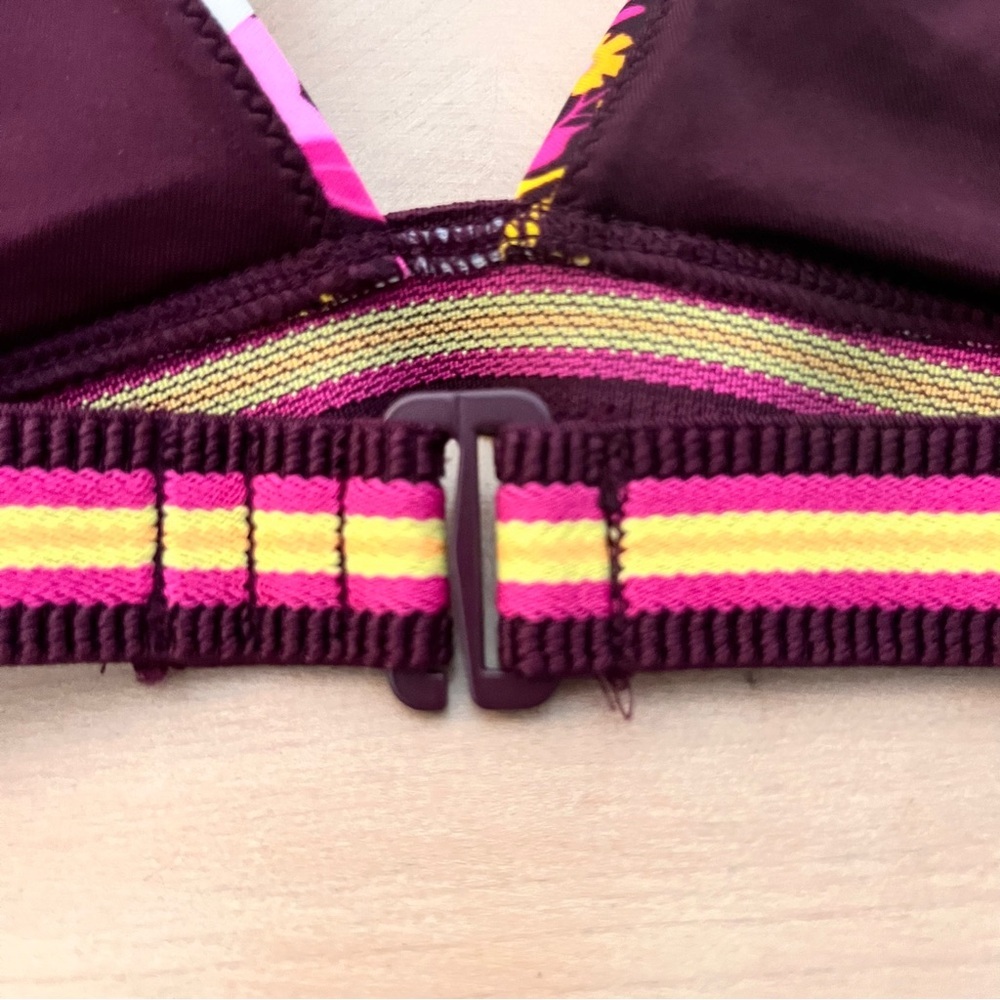 Aerie Floral Bikini Top with Strappy Back Daisy Pink Yellow Triangle Women's L - Picture 4 of 6